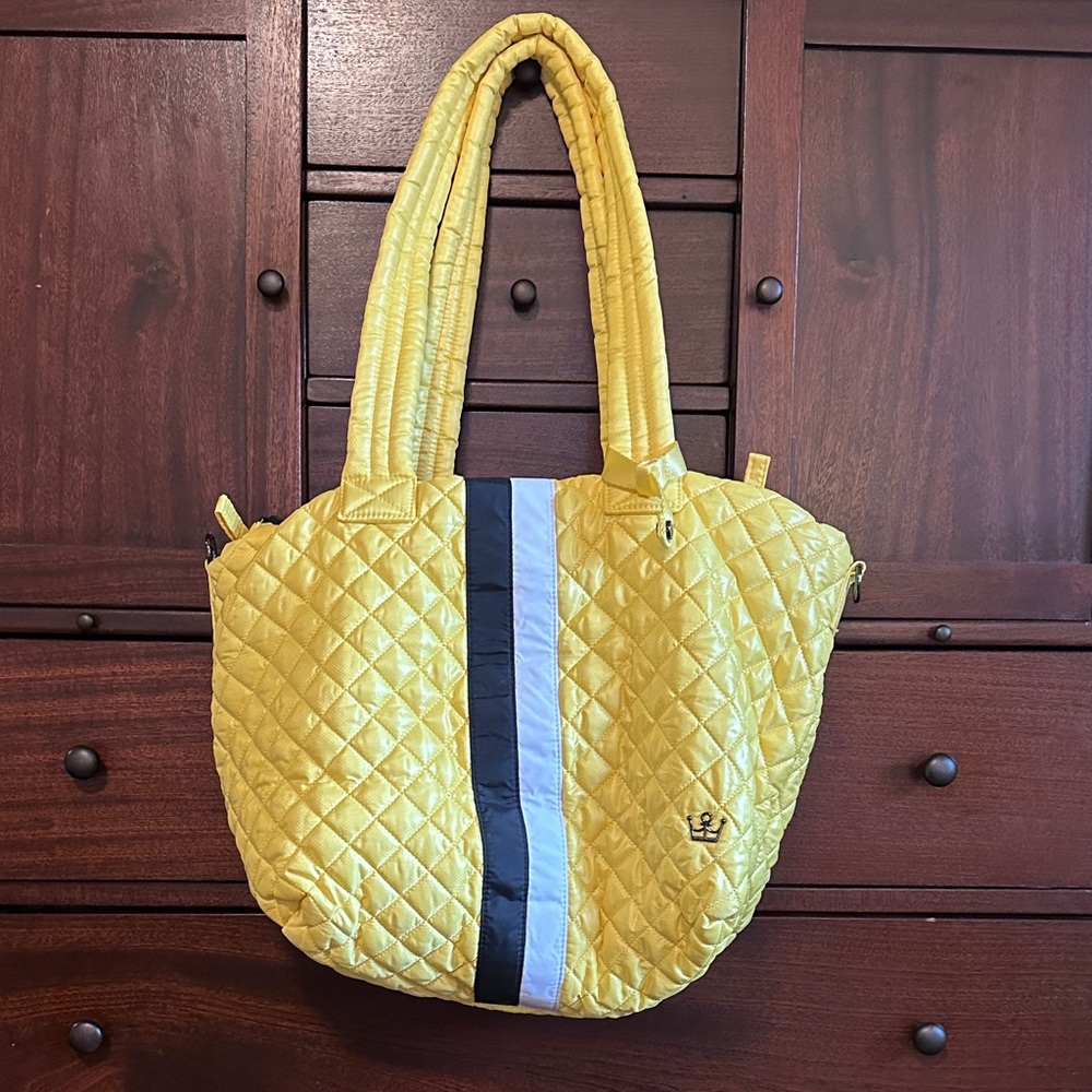 Oliver Thomas Yellow Quilted Tote Bag with Black and white Stripe
